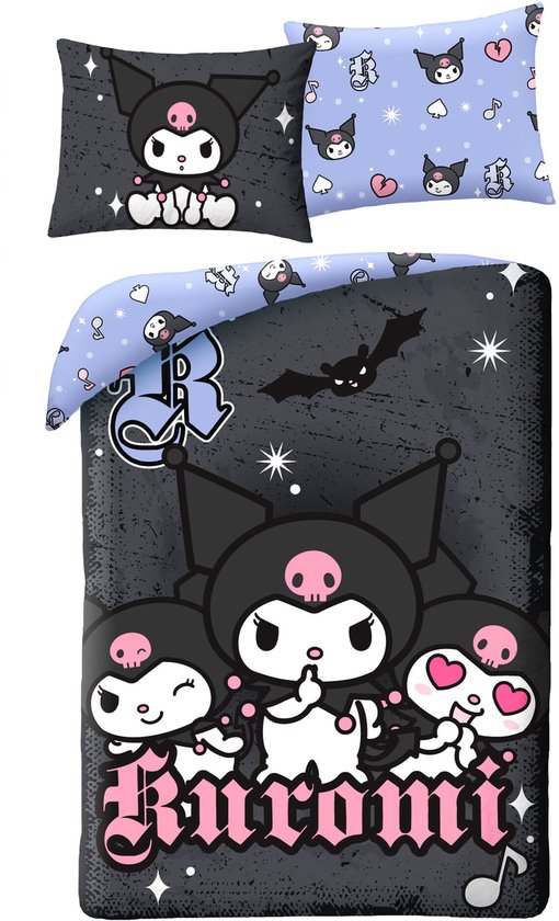 Hello Kitty Dekbedovertrek Kuromi Dark - 140 x 200 + 70 x 90 cm - Polyester van Hello Kitty