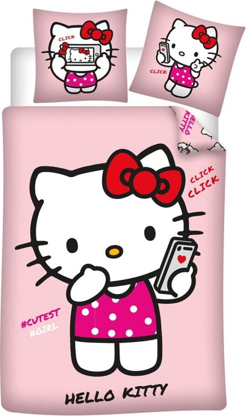 Hello Kitty Dekbedovertrek roze 140 X 200 cm - 65 x 65 cm - polykatoen van Hello Kitty