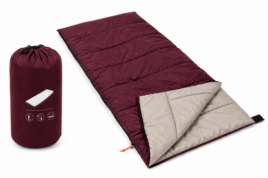 HEM Slaapzak Envelop 190x75 cm Bordeauxrood– Zomer Slaapzak – Inclusief Opbergzak – Camping – Festival – Logeren