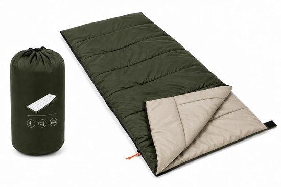 HEM Slaapzak Envelop 200x75 cm Groen - Zomer Slaapzak - Inclusief Opbergzak - Camping - Festival - Logeren - Copy