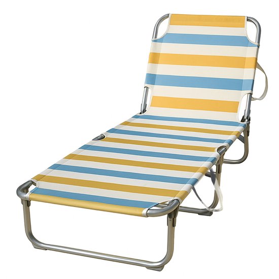 HEM Strandligbed Opvouwbaar – Lichtgewicht Aluminium Ligstoel – Strandbed met Verstelbare Rugleuning 3 standen – Outdoor Ligbed met Streeppatroon – Geel/Blauw/Wit van Merkloos
