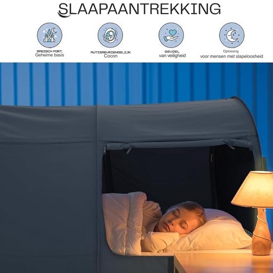 Hemelbed Dream Privacy Tent – ​​Binnen Bedtent Met Frame En Gordijnen – Opvouwbaar- Draagbaar- Lichtreducerend – Cottage Stijl – Grijs/Antraciet – Matras Niet Inclusief – 200 van Atsip.
