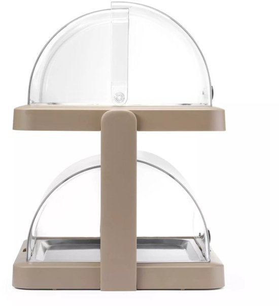 HENDI Dubbele koelvitrine met roldeksels, 2 niveaus - 48 x 35,5 x 48 cm - ABS/PET met koelelementen, inclusief rvs schalen 40 x 30 cm - beige - voor horecabuffet van Merkloos