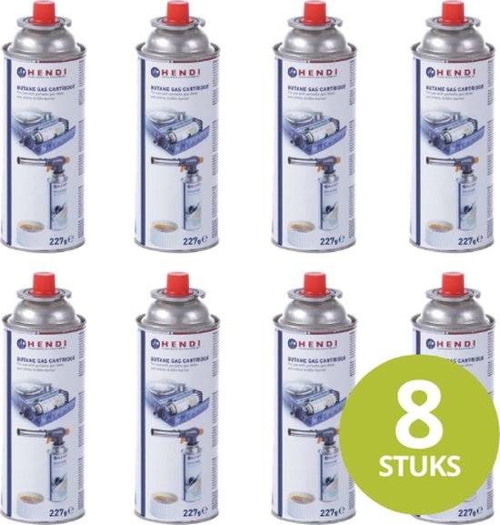 Hendi Gasbussen Butaan Navulling - Gasflessen Kookstel - Campinggasflessen - Gaspatroon 227g - Set van 8 van Hendi