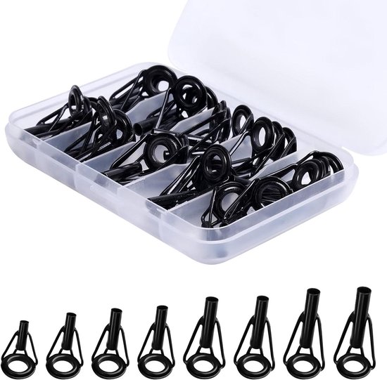 Hengelpunt Reparatieset - Vishengel Tip Reparatie - Hengels Repareren - Roestvrij Staal Keramiek - 8 Maten - Zwart