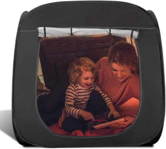 Hennova Kindertent - Tent - Speeltent - Sensorisch speelgoed - Met reistas - Zwart - Pop-up tent - 115 x 117 cm - van Hennova