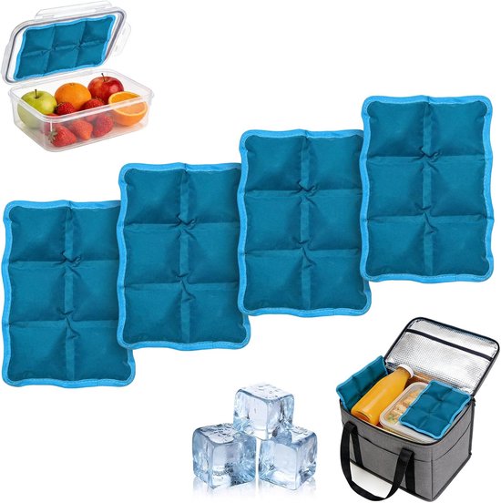 Herbruikbaar Koelelementen Flexibel - Koelmat voor Lunchbox en Koelbox / Koeltas - Platte, Kleine en Mini Vrieselementen voor Reis, Picknick en Kamperen - Compacte Gel Koelelementen - 4 Stuks - Blauw - SOLLBRY®