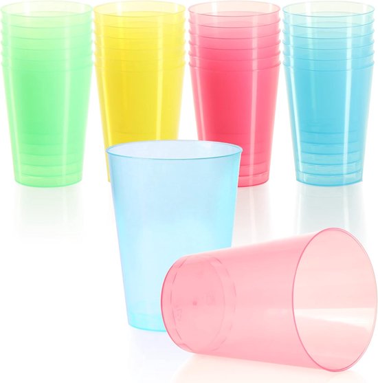 Herbruikbare drinkbekers voor feesten, kamperen en onderweg - Vaatwasmachinebestendige kunststofglazen in verschillende kleuren
