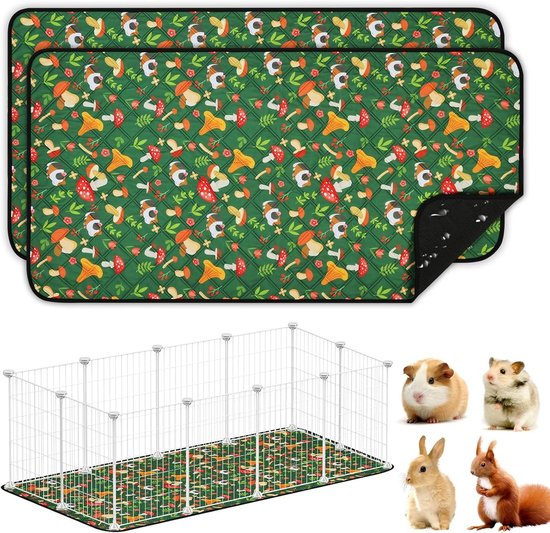 Herbruikbare en waterdichte onderlegger voor cavia's en kleine dieren - Absorberende en antislip slaapmat, 2 stuks in groen