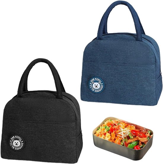 Herbruikbare geïsoleerde lunchtas met folievoering, 7 liter, opvouwbaar, ideaal voor picknick, school en werk, mini koelbox in blauw en zwart