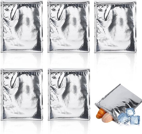 Herbruikbare Isolatie Tassen - 5pcs/set Aluminium Folie Geïsoleerde Voedselopslag Liner Tassen - Thermische Koeltas - Waterdichte Tassen (Zilver) (25*30cm) van Envioline