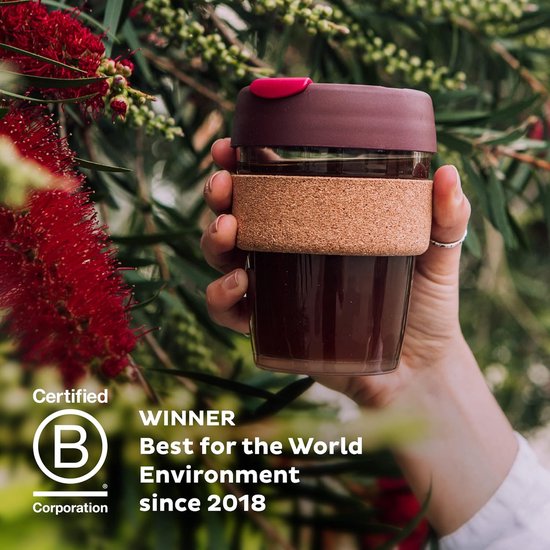 Herbruikbare Koffiebeker - Reisbeker Mok - Koffie Meenemen - Geblazen Glas en Kurk - 227 Milliliters - Bruin