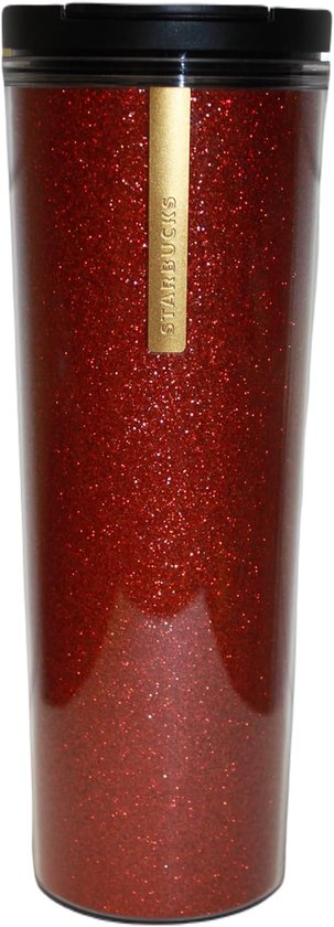 Herbruikbare Koffiebeker - Reisbeker To Go - Warme Dranken - Glanzende Glitter Afwerking - 22 cm Hoog - Rood