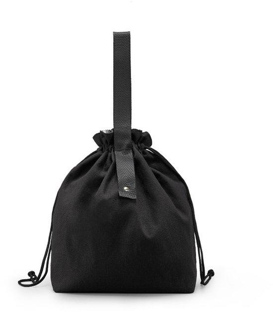 Herbruikbare lunchtas, canvas lunchtas met trekkoord, lunchtas Geschikt voor op het werk, school of een picknick, lichtgewicht en waterdicht, houdt eten de hele dag vers (zwart). van Merkloos