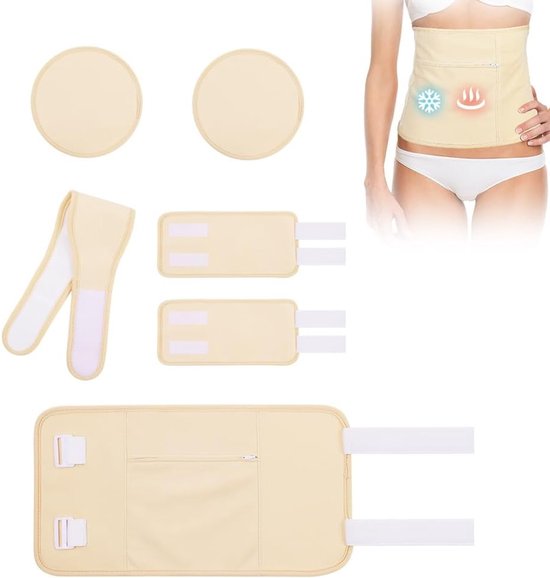 Herbruikbare Organic Cotton Castor Oil Wrap Kit - 6-delige Set voor Compressie en Ontspanning van Taille, Nek, Benen en Knie, Machinewasbaar en Lekvrij