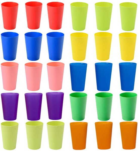 Herbruikbare Plastic Bekers - Kleurrijke Set van 30 - 260ml Afmetingen voor Kinderen en Feestjes