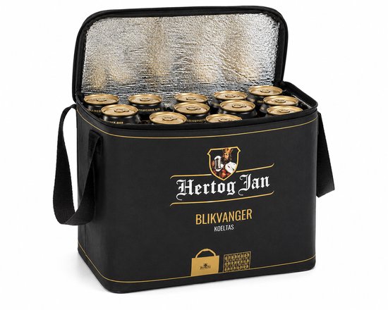 Hertog Jan Blikvanger Bierkoeltas – Geïsoleerde Koeltas voor Blikjes en Dranken – Herbruikbare Drankkoeler met Koelelementen – Compact en Lichtgewicht – Perfect voor Barbecue, Camping, Strand, Festival, Picknick en Outdoor Gebruik