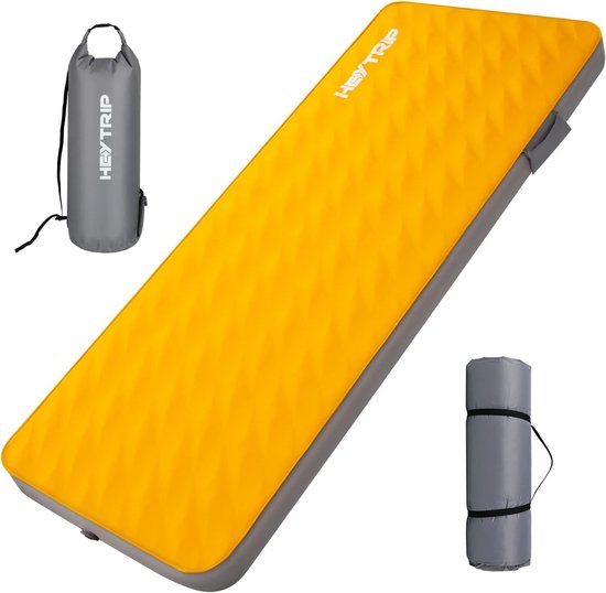HEYTRIP 4 inch dikke zelfopblazende slaapmat voor kamperen met 9,5 R-waarde, ultra comfort campingschuimmatras met pompzak, draagbare campingmat voor 4 seizoenen (78 x 30 x 4 inch)