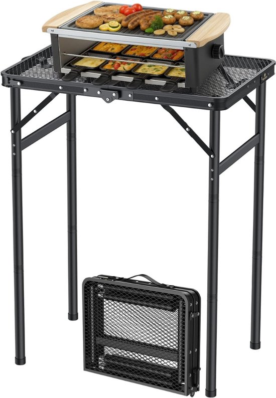 HEZIVO® BBQ Bijzettafel - Barbecue Tafel - Dienbladtafel - Grillwagen Opvouwbaar - Hoogte Verstelbaar - 60 x 40 x 75 cm van Hezivo