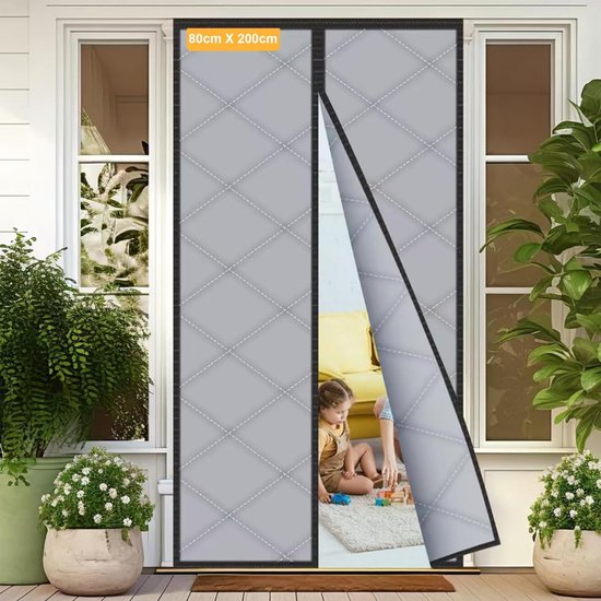 HEZIVO® Deurgordijn Warmtewerend - Vliegengordijn Deur - Insectengordijn - Verdikt Oxford Doek - 80 x 200 cm - Grijs