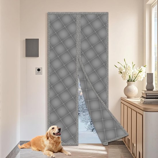 HEZIVO® Deurgordijn Warmtewerend - Vliegengordijn Deur - Insectengordijn - Verdikt Oxford Doek - 90 x 210 cm - Grijs