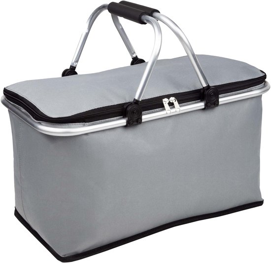 Hi Koeltas - grijs - 48 x 28 x 25 cm - boodschappenmand - draagtas - gesoleerde tas - picknicktas van Merkloos