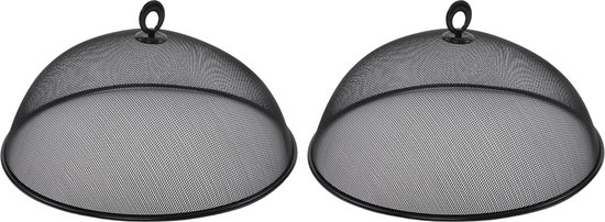 HI Vliegenkap/voedselkap tegen insecten - 2x - RVS - Zwart- Dia 35 cm - Eten/voedsel beschermen - Afdekkap van Merkloos