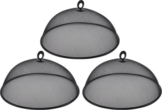 HI Vliegenkap/voedselkap tegen insecten - 3x - RVS - Zwart- Dia 35 cm - Eten/voedsel beschermen - Afdekkap