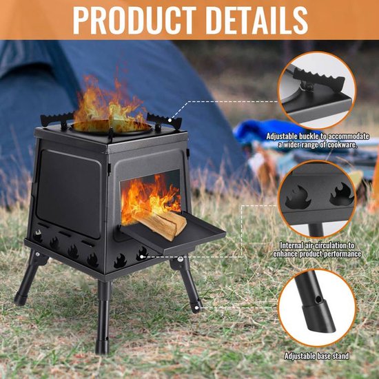 Hier is een kortere versie: Opvouwbare Zwarte Buitenhaard – Draagbare Camping- en BBQ-kachel van Merkloos