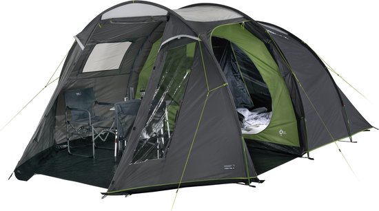 High Peak Ancona 4.0 - Tunneltent - 4-Persoons - Grijs/donkergrijs/groen van Merkloos