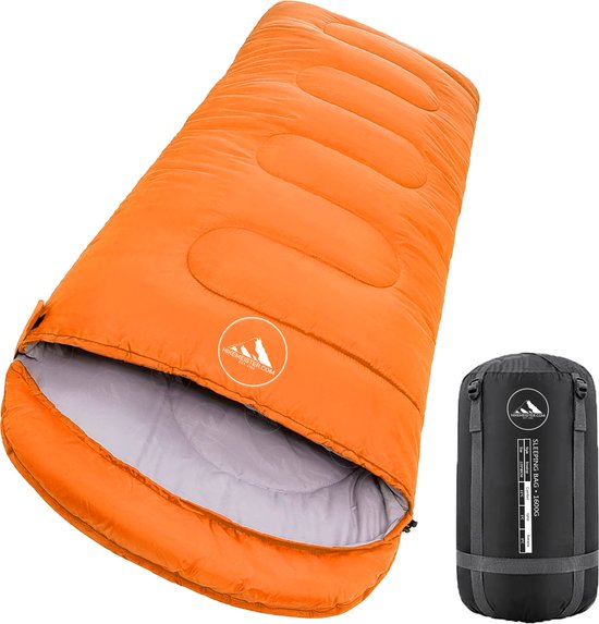 Hikemeister ® mummy slaapzak 1600 gram - kamperen - Oranje - ca. 220 x 80 cm - met Binnenzak - Comfortzone: 0°C tot 15°C graden - Draagtas van Hikemeister