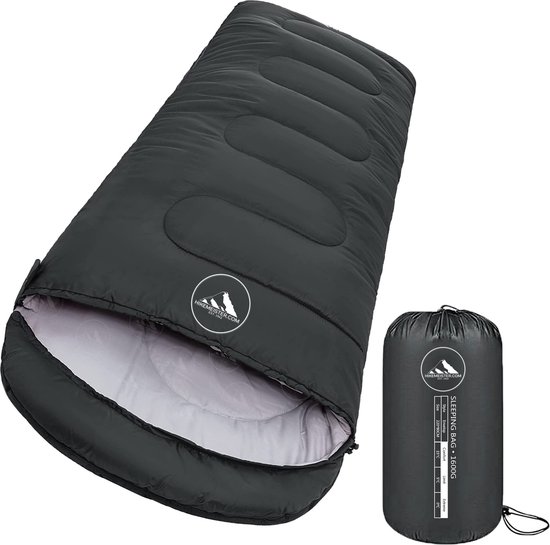 Hikemeister ® mummy slaapzak 1600 gram - kamperen - Zwart - ca. 220 x 80 cm - met Binnenzak - Comfortzone: 0°C tot 15°C graden - Draagtas van Hikemeister