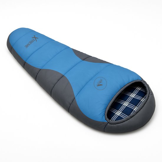 HikeMeister ® Mummy slaapzak Xtreme Blauw 1800 gram ! met katoenen binnen voering windstopper en thermokraag van Merkloos