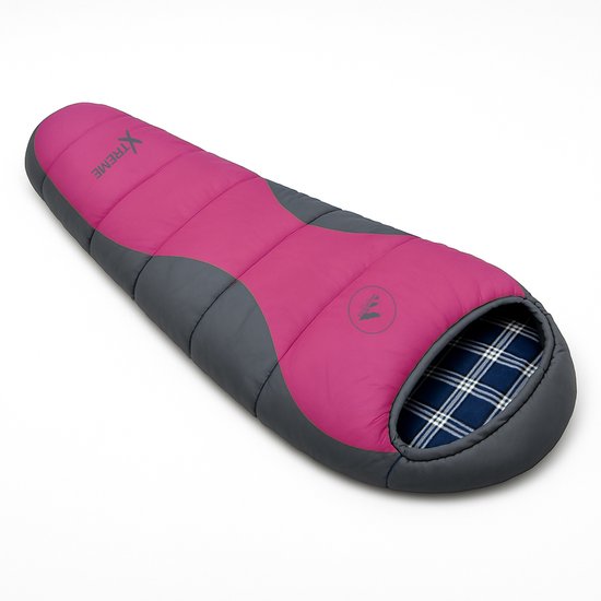 HikeMeister ® Mummy slaapzak Xtreme Fuchsia 1800 gram ! met katoenen binnen voering windstopper en thermokraag van Merkloos
