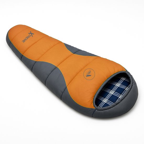 HikeMeister ® Mummy slaapzak Xtreme Oranje 1800 gram ! met katoenen binnen voering windstopper en thermokraag van Merkloos