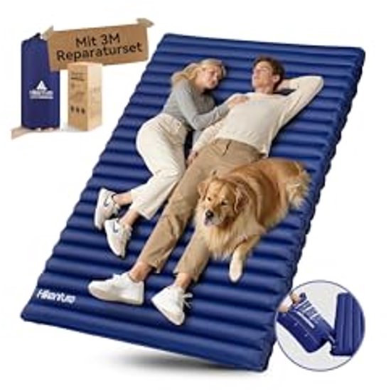 HIKENTURE Isomat for 2 People Double Isum Mat Ultralight Inflatable Camping Air Mattress Sleeping Mat Small Pack Size with Pump Bag for Travel, Outdoor Hiking Beach Navy Blue (Pump Bag XL) van HI