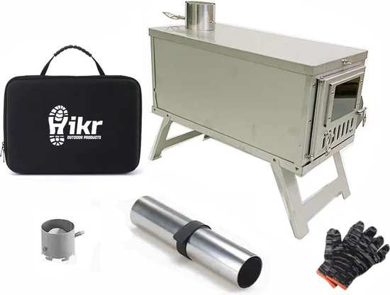 Hikr® Tentkachel - Outdoor tent verwarming - RVS SUS304 lichtgewicht - Kampeer kachel hout - Mini houtkachel vrijstaand - Draagbare kachel met pijp van HI