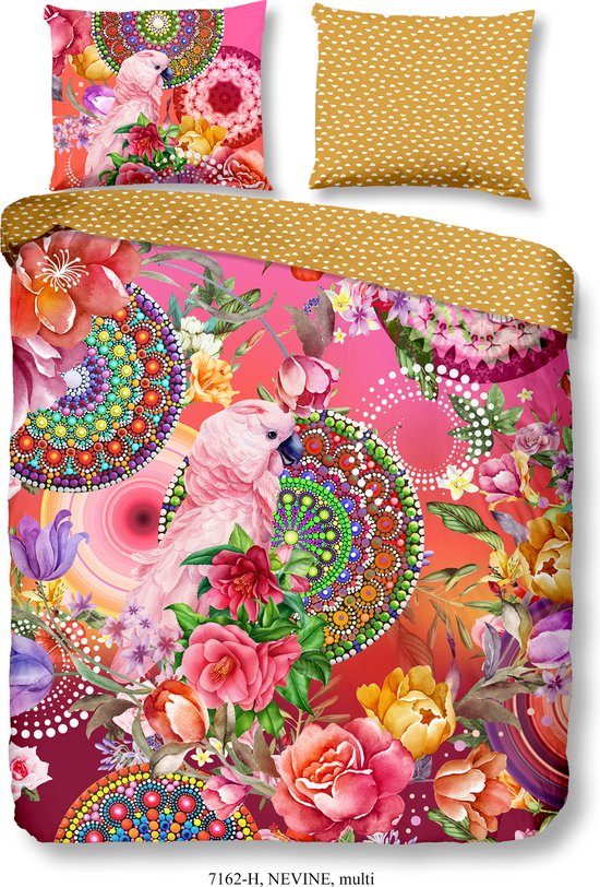 HIP dekbedovertrek mandalas, bloemen en roze papegaai - Lits jumeaux 240x200/220 cm - Multi - 100% Katoen satijn