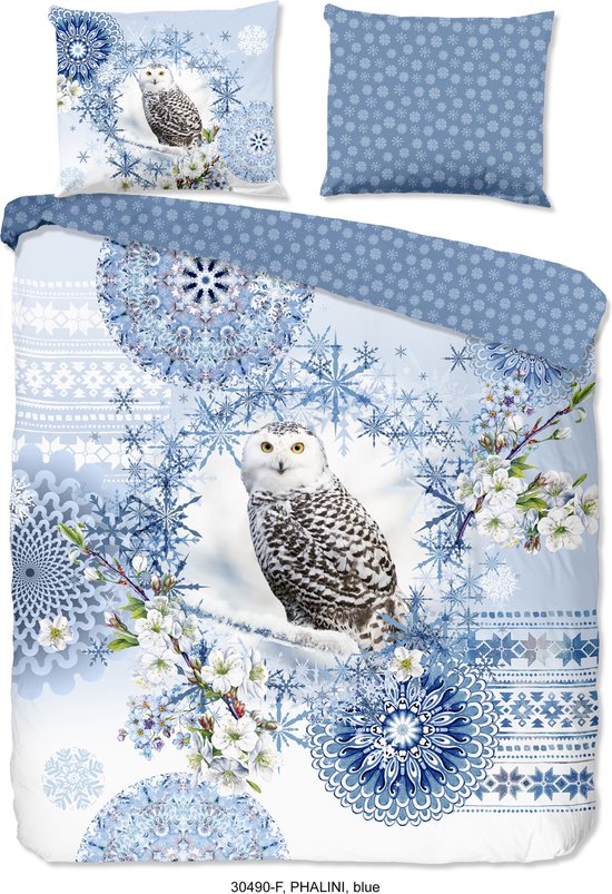 HIP Dekbedovertrek "mandala's en een sneeuwuil" - Blauw - (240x200/220 cm) - Katoen Flanel van HIP