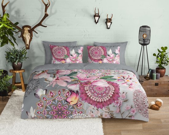 HIP dekbedovertrek mandalas en magnolia bloemen - 1 persoons 140x200/220 cm - Multi - 100% Katoen flanel