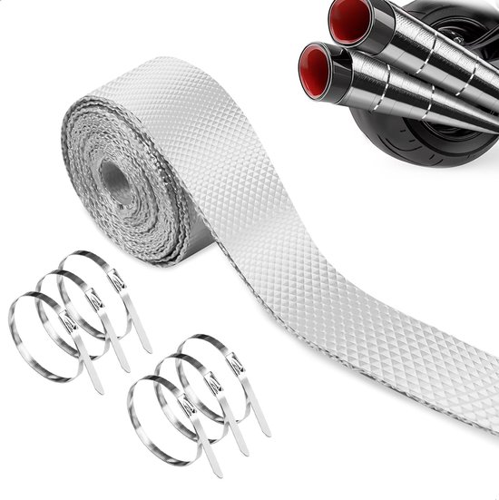 Hittebeschermingsband voor uitlaat, 5 cm x 5 m, thermische isolatietape met 6 kabelbinders, hittebestendige band voor uitlaatgassen, gasleidingen, warmwaterleidingen, motorfiets, auto, zwart