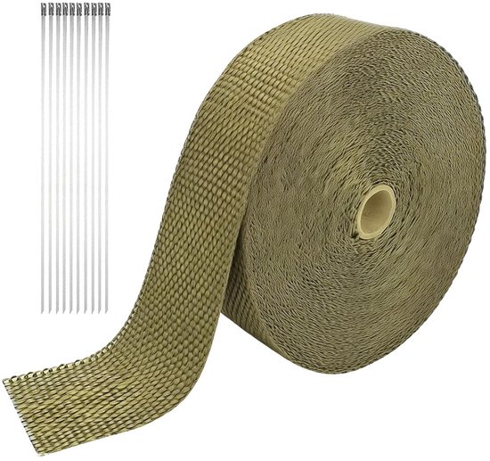 Hittebeschermingsband voor uitlaat, 50 mm x 15 m, afdichtband en hittebestendige isolatie met metalen kabelbinders voor optimale bescherming van Merkloos