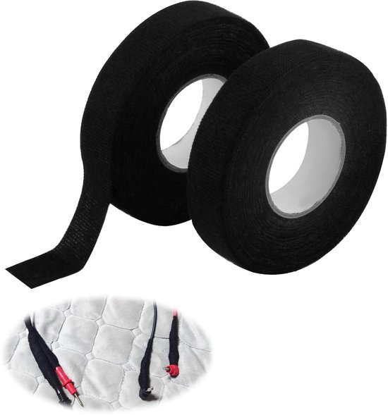 hittebestendig en scheurvast textieltape voor auto-elektiek, kabelboom elektriciens kleefband anti-stofband kabelboom, hittebestendig isolatietape voor auto kabel bevestiging (2 stuks)