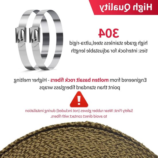 Hittebestendige band voor uitlaat 10m x 5cm, titanium basalt isolatie voor optimale bescherming