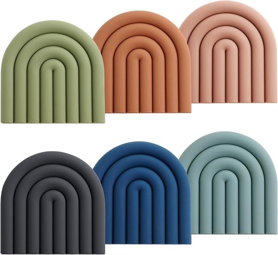Hittebestendige en kleurrijke siliconen pannenonderzetters, set van 6, warmte-isolerend en anti-verbranding voor hete potten en pannen, Scandinavisch design