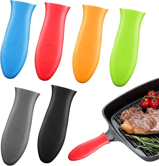 Hittebestendige Siliconen Handgreep Beschermers voor Gietijzeren Pannen - Set van 6 in Diverse Kleuren, Ideaal voor Kookgerei en Keukenaccessoires
