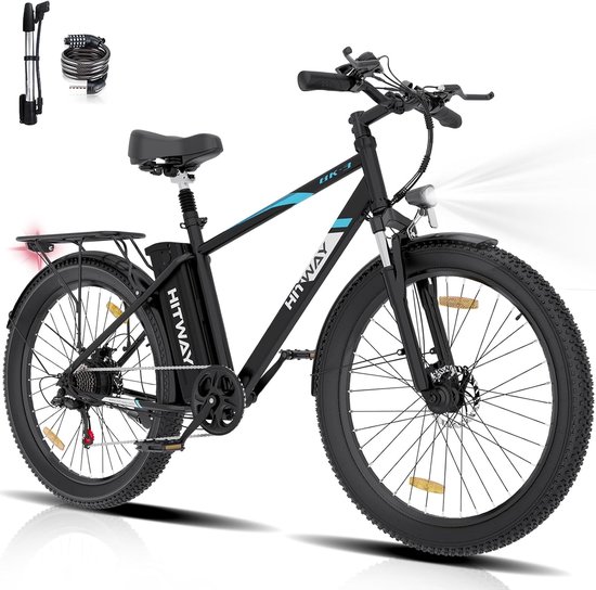 Hitway Elektrische Fiets BK3MS - 26*3.0 Inch Mountain EBike met Afneembare 48V 15Ah Lithium Batterij - City Commuter E-Bike met 250W Motor - 7 Versnellingen - IP54 Waterdicht van Hitway