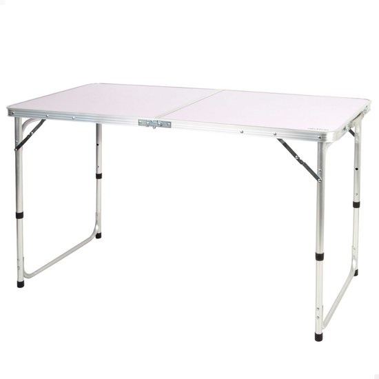HIXA Campingtafel - Vouwtafel - Inklapbare tafel - Strandtafel - Wit - Verstelbaar - 120x60x54/60/70cm - Draagbaar - FLARE
