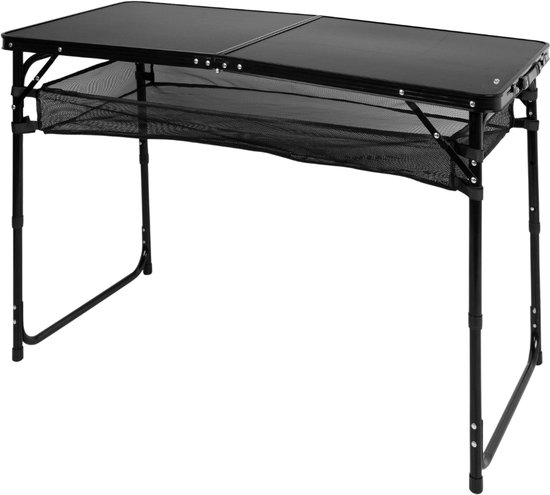 HIXA Campingtafel - Vouwtafel - Inklapbare tafel - Strandtafel - Zwart - Verstelbaar - 120x60x60/70cm - Draagbaar - FLARE