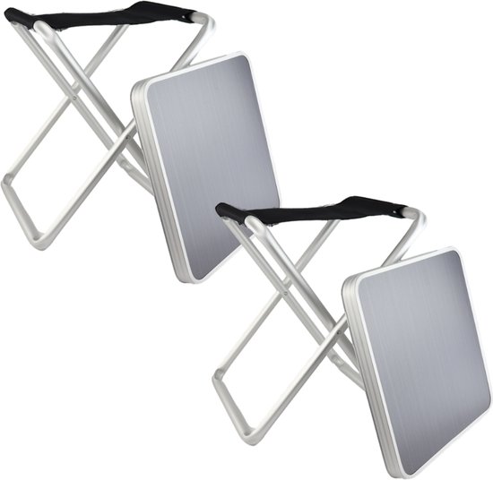 HIXA Opvouwbare kruk - 2 Stuks - Vouwkruk met Tafelblad - Inklapbaar krukje - Grijs - 40x40x47 - Polyester van Merkloos